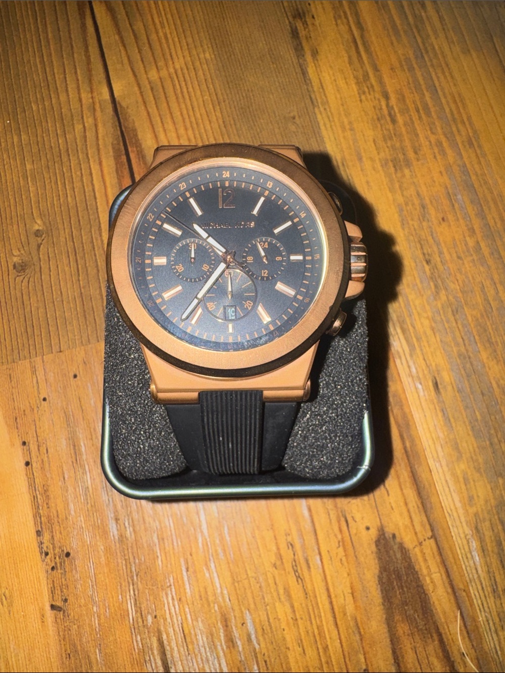 Michael Kors Bronze-Tone Chronograph Watch with Black Dial and Strap